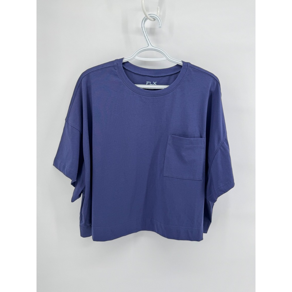 FLX Womens Workout XL Blue Boxy Pocket T-Shirt Cotton Dropped Shoulder